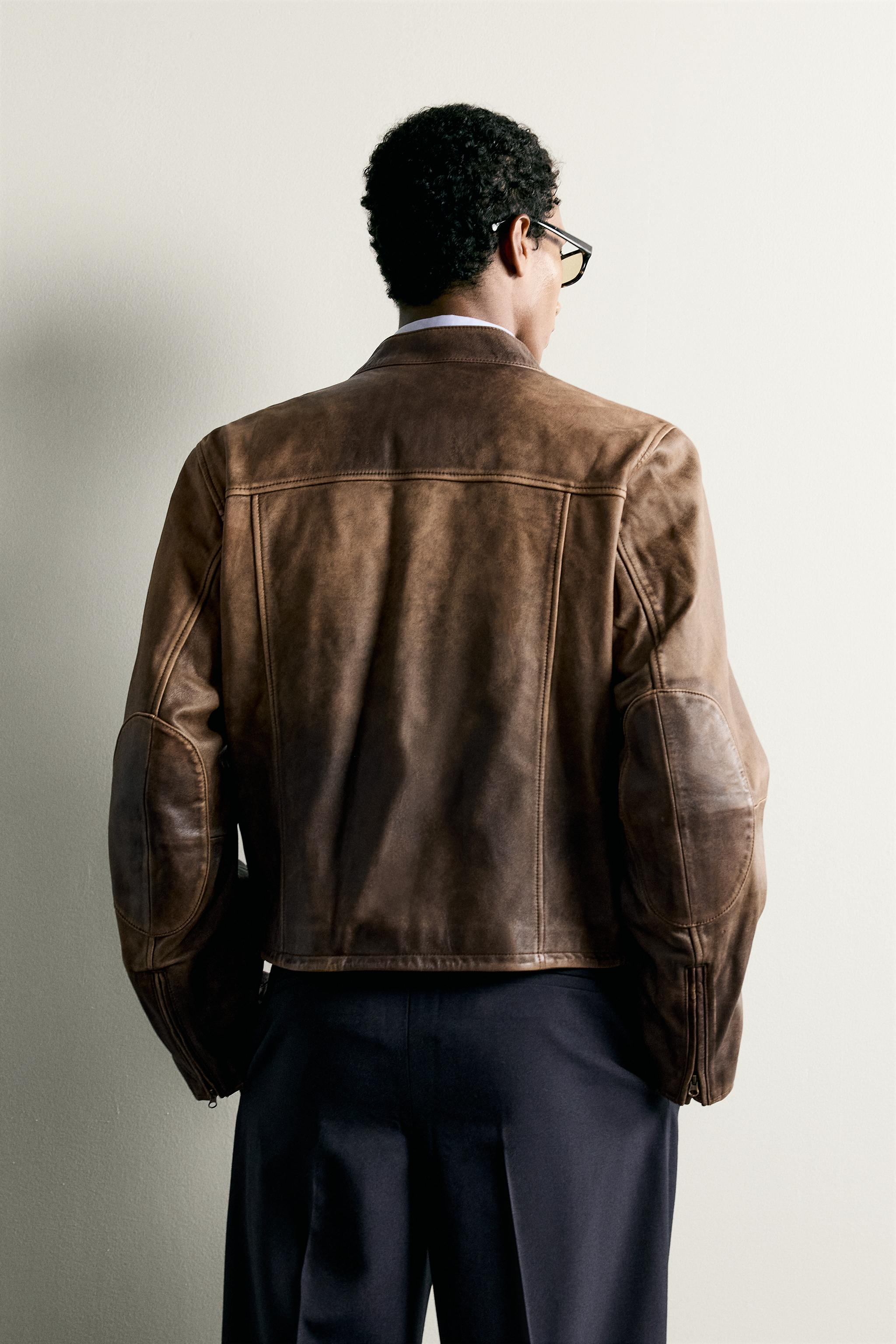 WASHED LEATHER BIKER JACKET
